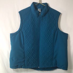 JMS 3X quilted vest turquoise quilted. Zipper.